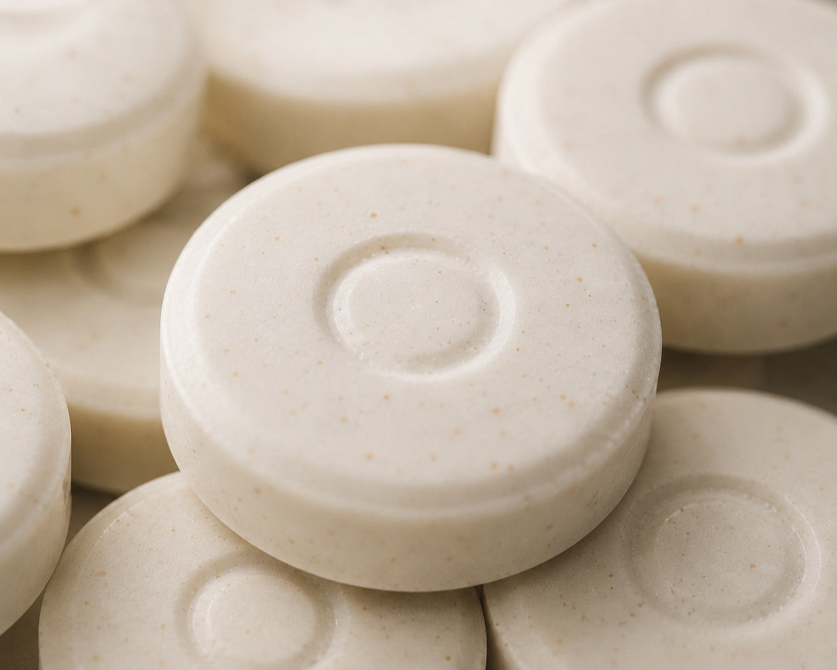 Close-up of Olven functional mints showing the tablet texture.