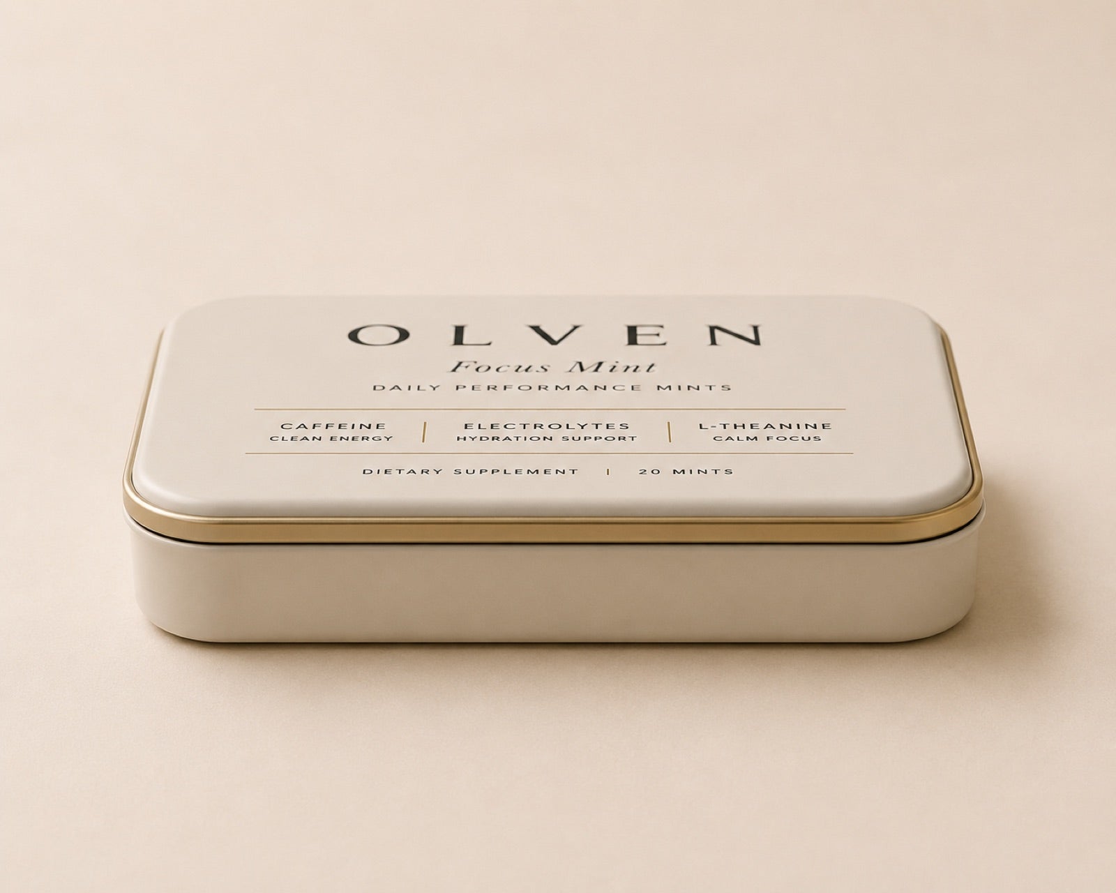The closed Olven tin, resting in soft light